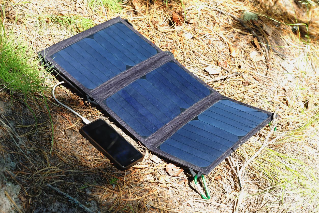 Foldout portable solar panels outdoors